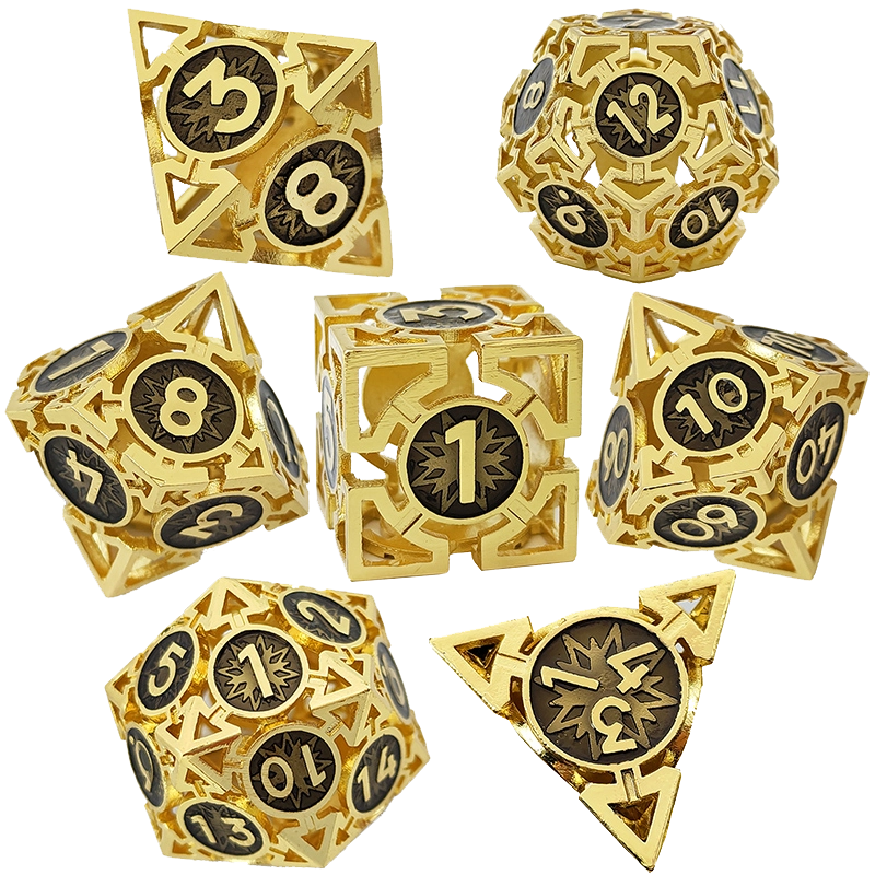 Golden Wyrmstar Arrow Hollow Metal DND Dice Set - Golden