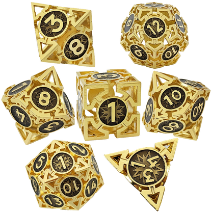 Golden Wyrmstar Arrow Hollow Metal DND Dice Set - Golden