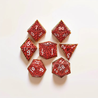 Scarlet Labyrinthine Maze Hollow Metal DND Dice Set - Red