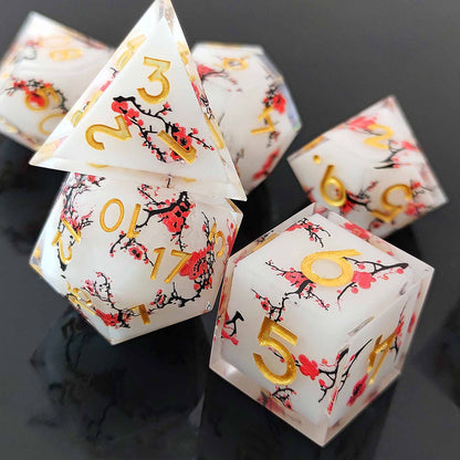 Blossom Resonance Resin White Dice Set - Plum Blossom DnD Dice Set