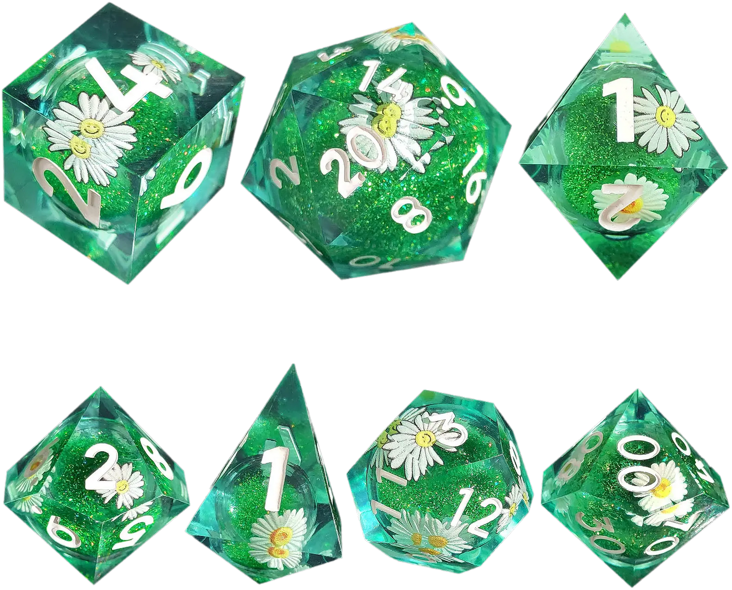 Verdant Blossom Emerald Sand Sharp-Edged Resin Dice Liquid Core Dice-Flower Core Dice