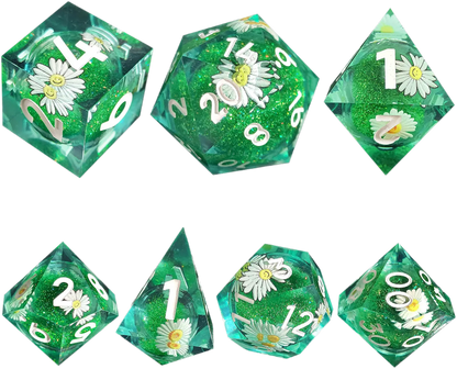 Verdant Blossom Emerald Sand Sharp-Edged Resin Dice Liquid Core Dice-Flower Core Dice