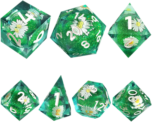 Verdant Blossom Emerald Sand Sharp-Edged Resin Dice Liquid Core Dice-Flower Core Dice