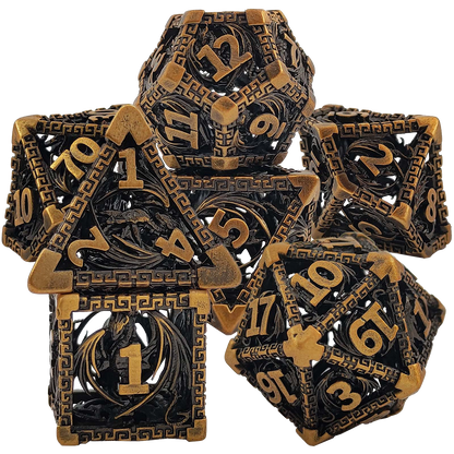 Scarlet Wyrm Emberclaw Artisan Hollow Metal DND Dice Set - Bronze