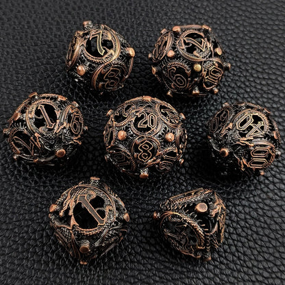 The Sphere of Scaled Fates Rounded Edge Dragon Dice Hollow Metal DND Dice Set Smooth Edged Dice Elven Dice - Bronze