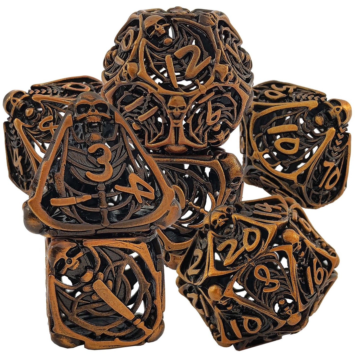 The Spectral Necromancer's Geomancy Rounded Edge Dragon Dice Hollow Metal DND Dice Set Smooth Edged Dice Elven Dice - Bronze