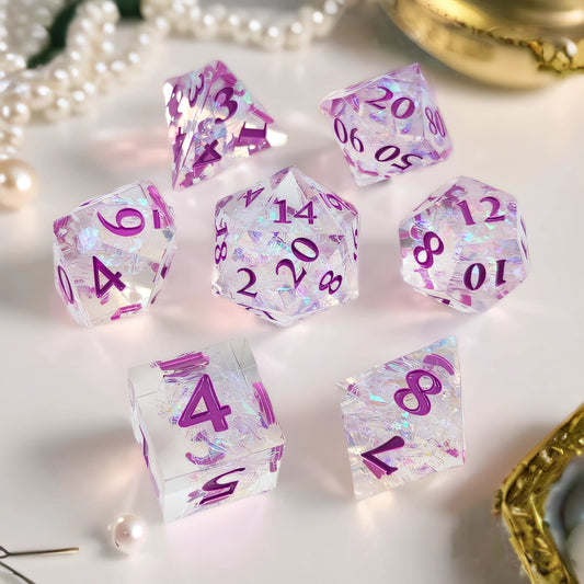 Mystic Veil Luminary Sharp Edged Resin Dice Set - Transparent