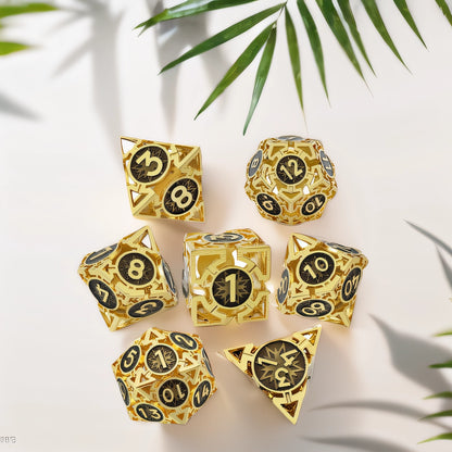 Golden Wyrmstar Arrow Hollow Metal DND Dice Set - Golden