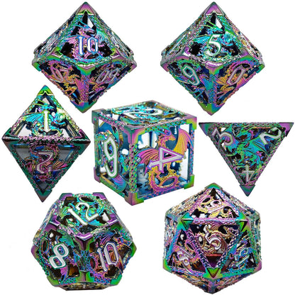 Dragonfire Alloy Hollow Metal DND Dice Set - Green Purple