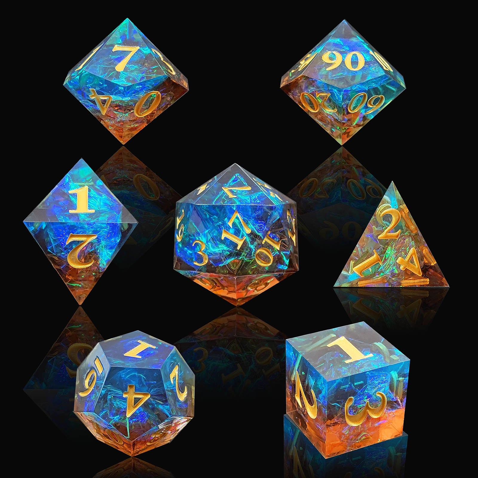 Nebula Echoes Sharp Edged Resin Dice Set - Blue Transparent