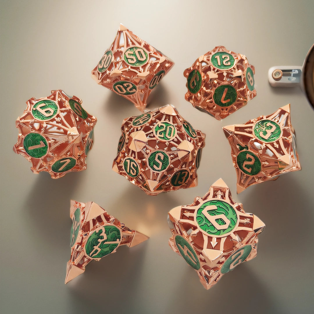 Crimson Forge Arrow Hollow Metal DND Dice Set - Copper Red