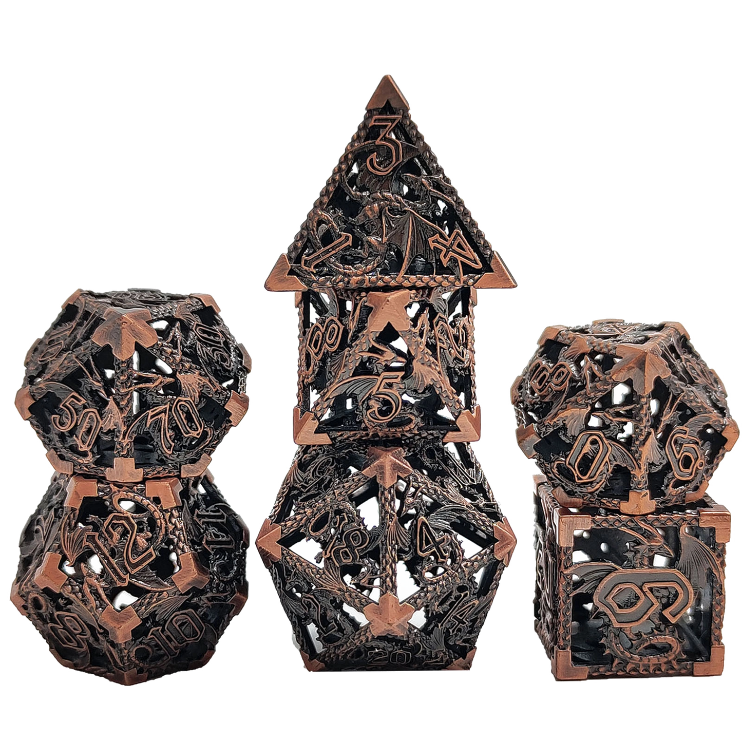 Bronze Drake Hollow Metal DND Dice Set - Bronze