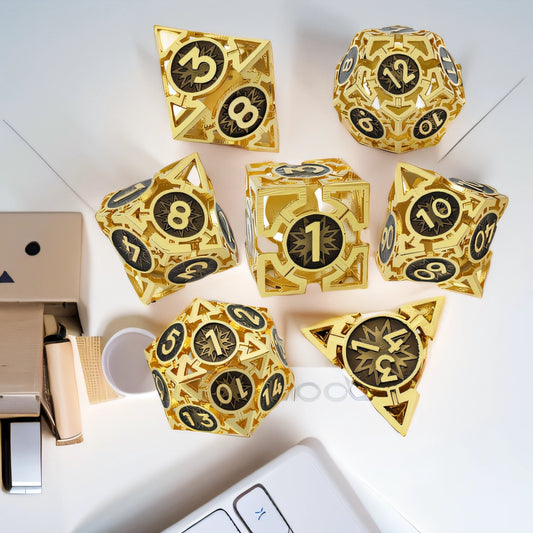 Golden Wyrmstar Arrow Hollow Metal DND Dice Set - Golden