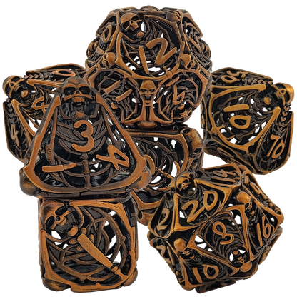 The Spectral Necromancer's Geomancy Rounded Edge Dragon Dice Hollow Metal DND Dice Set Smooth Edged Dice Elven Dice - Bronze