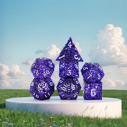 Mystic Labyrinth Hollow Metal DND Dice Set - Blue Purple