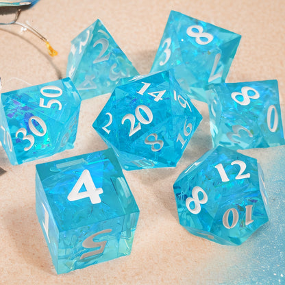 Azure Reflections Sharp Edged Resin Dice Set - Blue Transparent