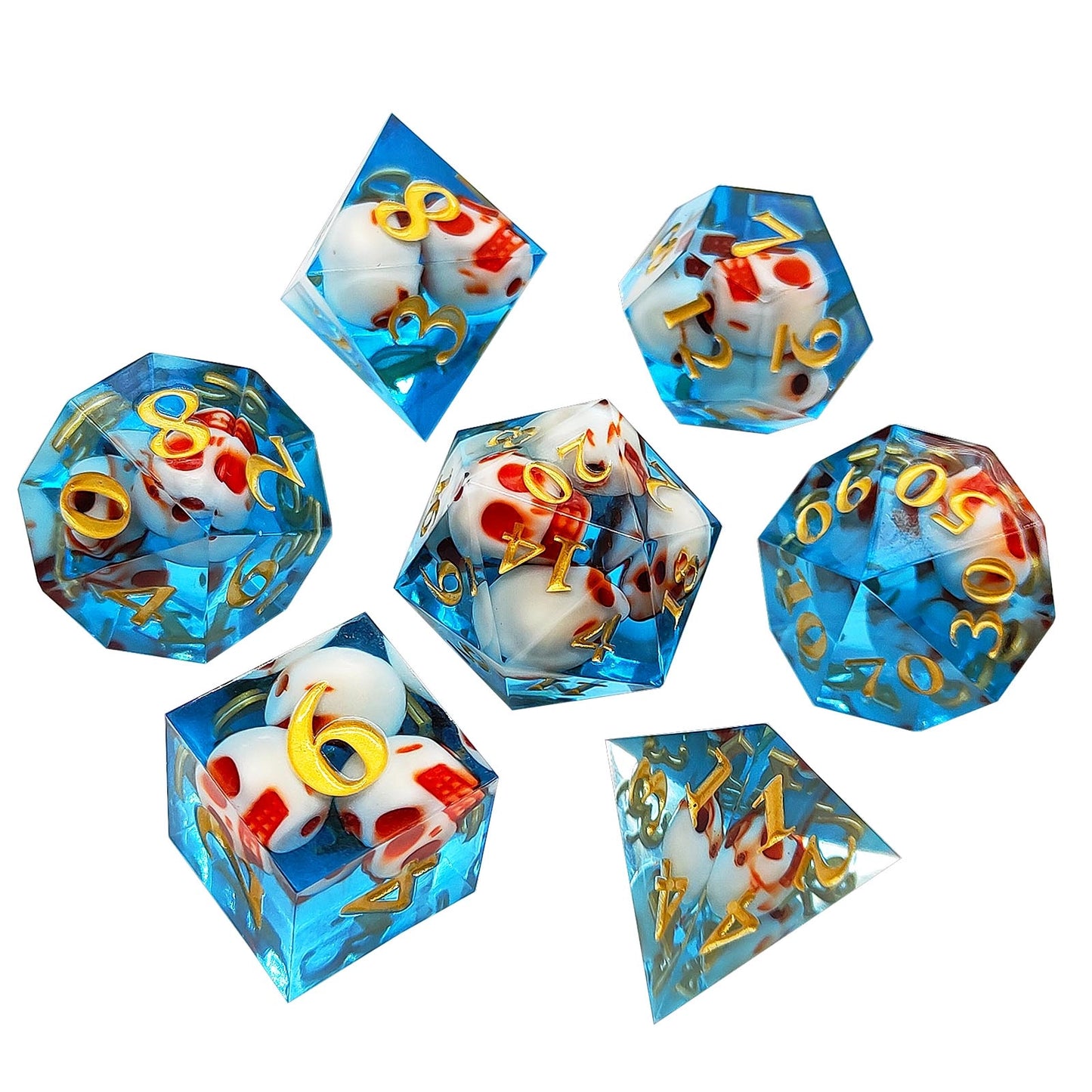 Azure Ossuary Artisan Sharp-Edged Blue Transparent Resin Dice Set