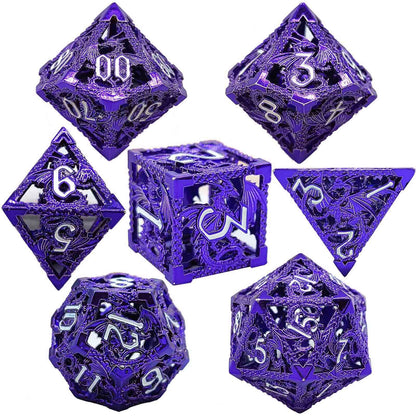 Purple Majesty Wyrm Hollow Metal DND Dice Set - Purple