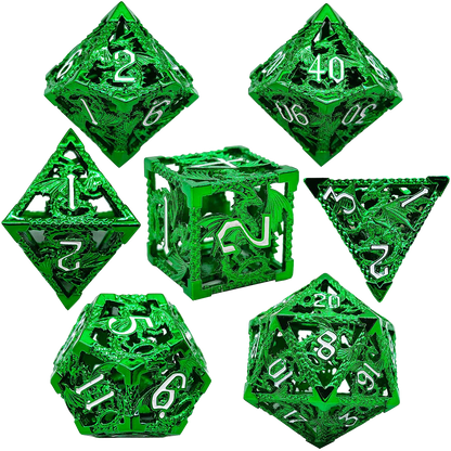 Emerald Serpent Gleam Hollow Metal DND Dice Set - Green