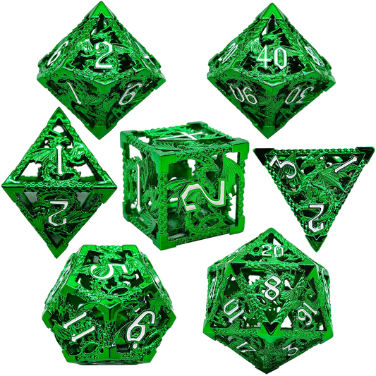 Emerald Serpent Gleam Hollow Metal DND Dice Set - Green