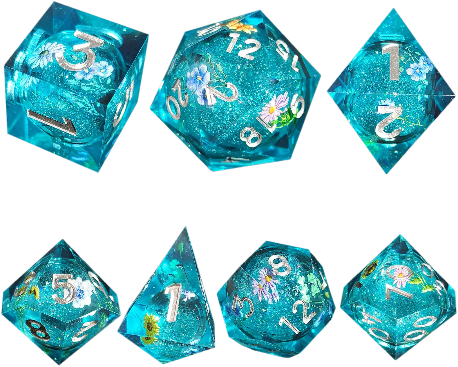 Floral Fantasy Azure Sand Sharp-Edged Resin Dice Liquid Core Dice-Flower Core Dice