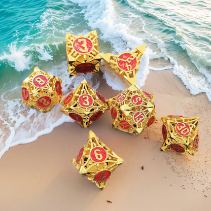 Dragon's Ember Hollow Metal DND Dice Set - Golden Red