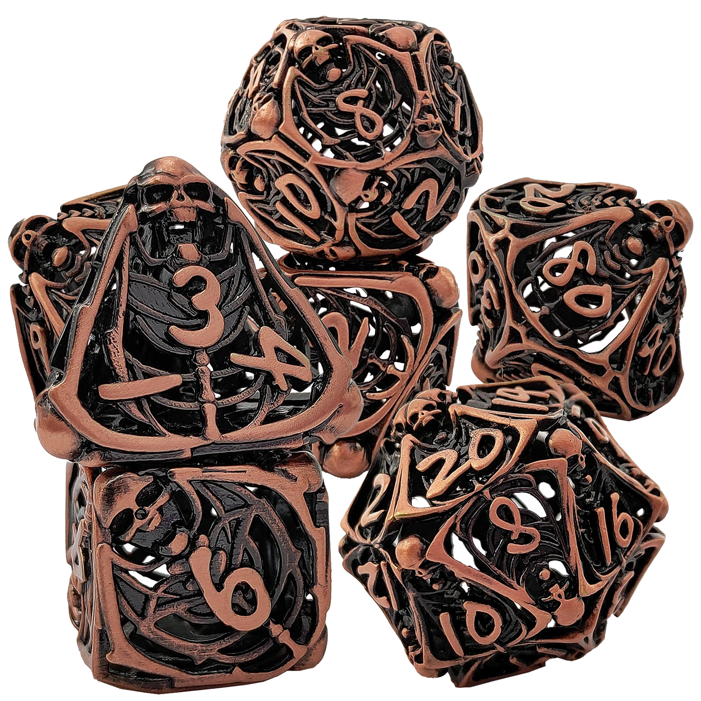 Elven Necromancer's Orb Rounded Edge Dragon Dice Hollow Metal DND Dice Set Smooth Edged Dice Elven Dice - Bronze