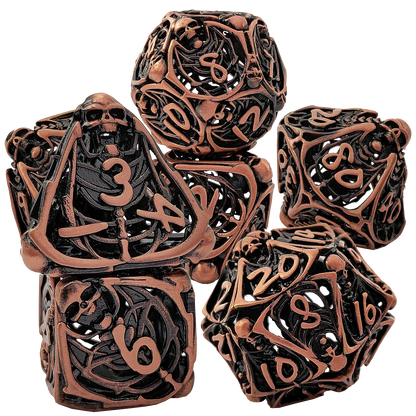 Elven Necromancer's Orb Rounded Edge Dragon Dice Hollow Metal DND Dice Set Smooth Edged Dice Elven Dice - Bronze