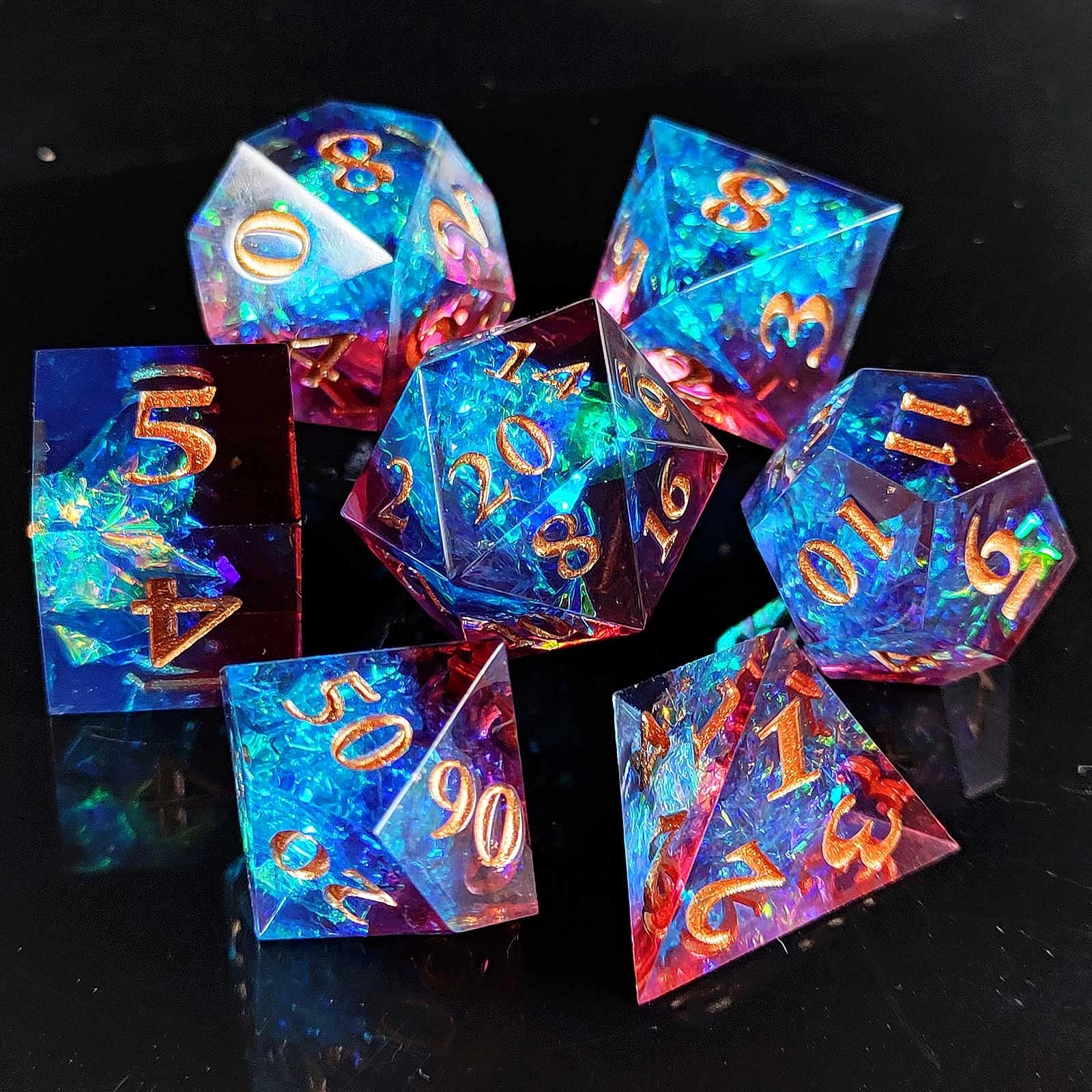 Celestial Veil Sharp Edged Resin Dice Set - Blue Transparent