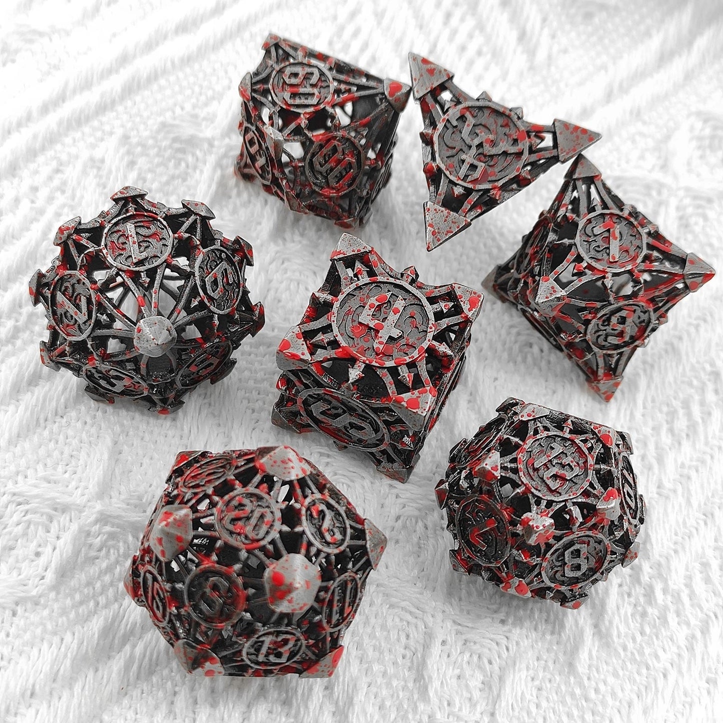 Abyssal Disc Blood Hollow Metal DND Dice Set - Blood Red Polyhedral Dice for Dungeons and Dragons RPG