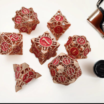 Crimson Talon Hollow Metal DND Dice Set - Coppery Red