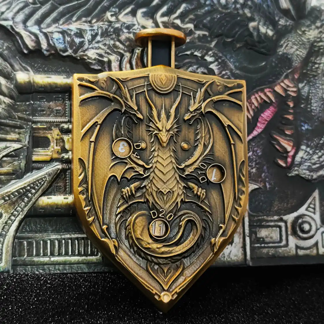 Arcane Shield Dice Spinner-7-in-1 Metal Dice for DnD – D4 D6 D8 D10 D12 D20 Tabletop RPG Dice Spinner