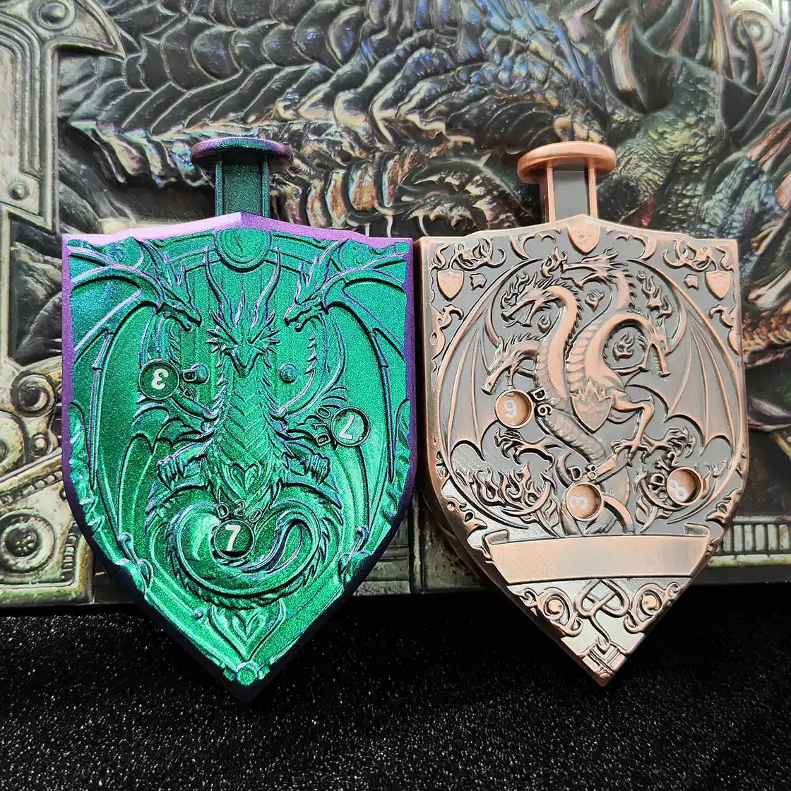 Arcane Shield Dice Spinner-7-in-1 Metal Dice for DnD – D4 D6 D8 D10 D12 D20 Tabletop RPG Dice Spinner
