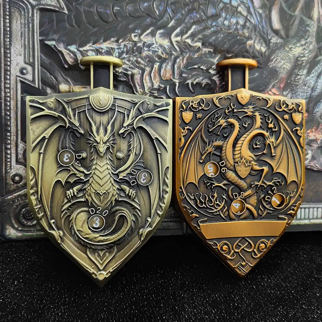 Arcane Shield Dice Spinner-7-in-1 Metal Dice for DnD – D4 D6 D8 D10 D12 D20 Tabletop RPG Dice Spinner