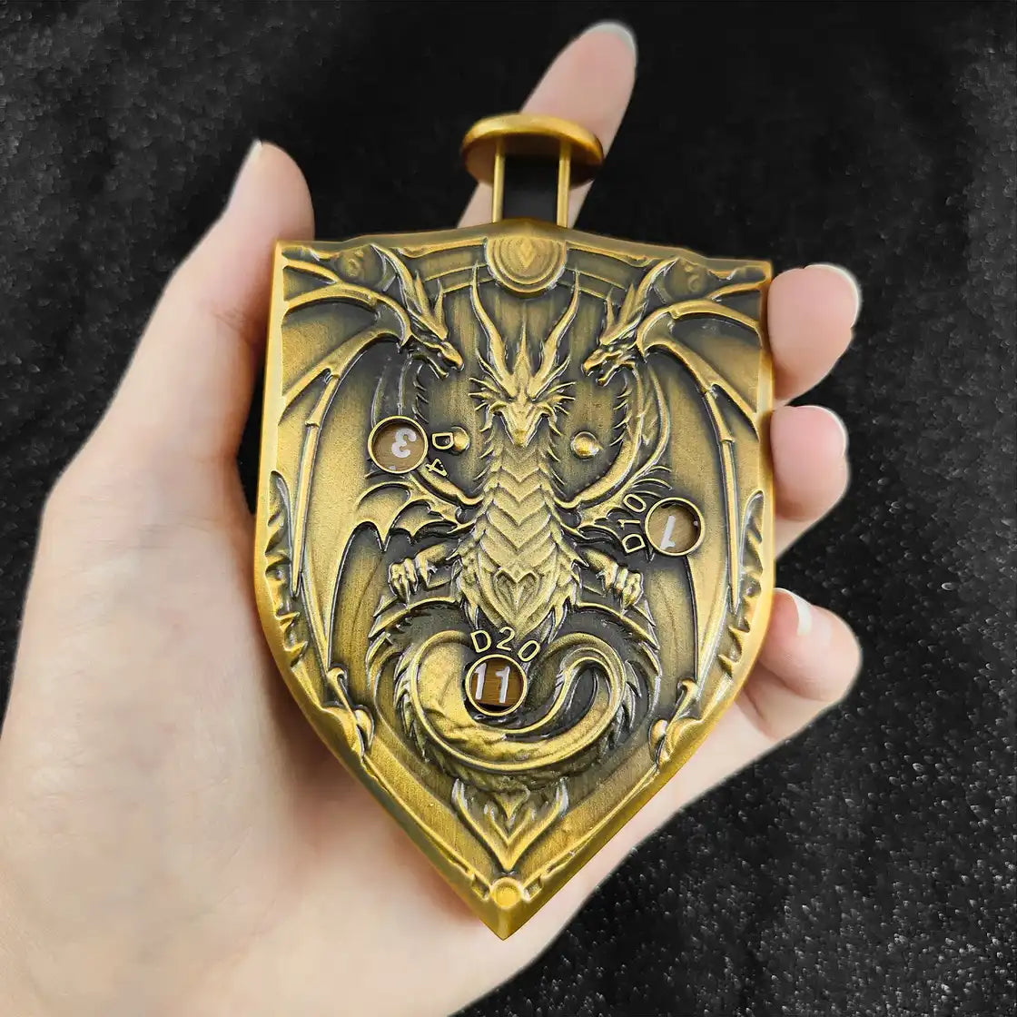 Arcane Shield Dice Spinner-7-in-1 Metal Dice for DnD – D4 D6 D8 D10 D12 D20 Tabletop RPG Dice Spinner