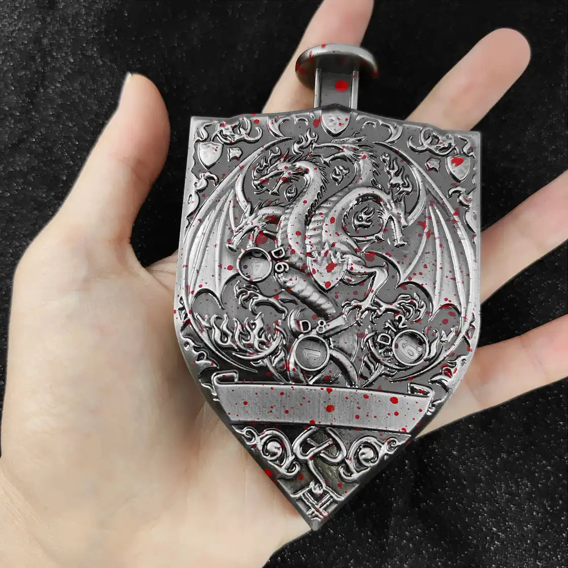 Arcane Shield Dice Spinner-7-in-1 Metal Dice for DnD – D4 D6 D8 D10 D12 D20 Tabletop RPG Dice Spinner