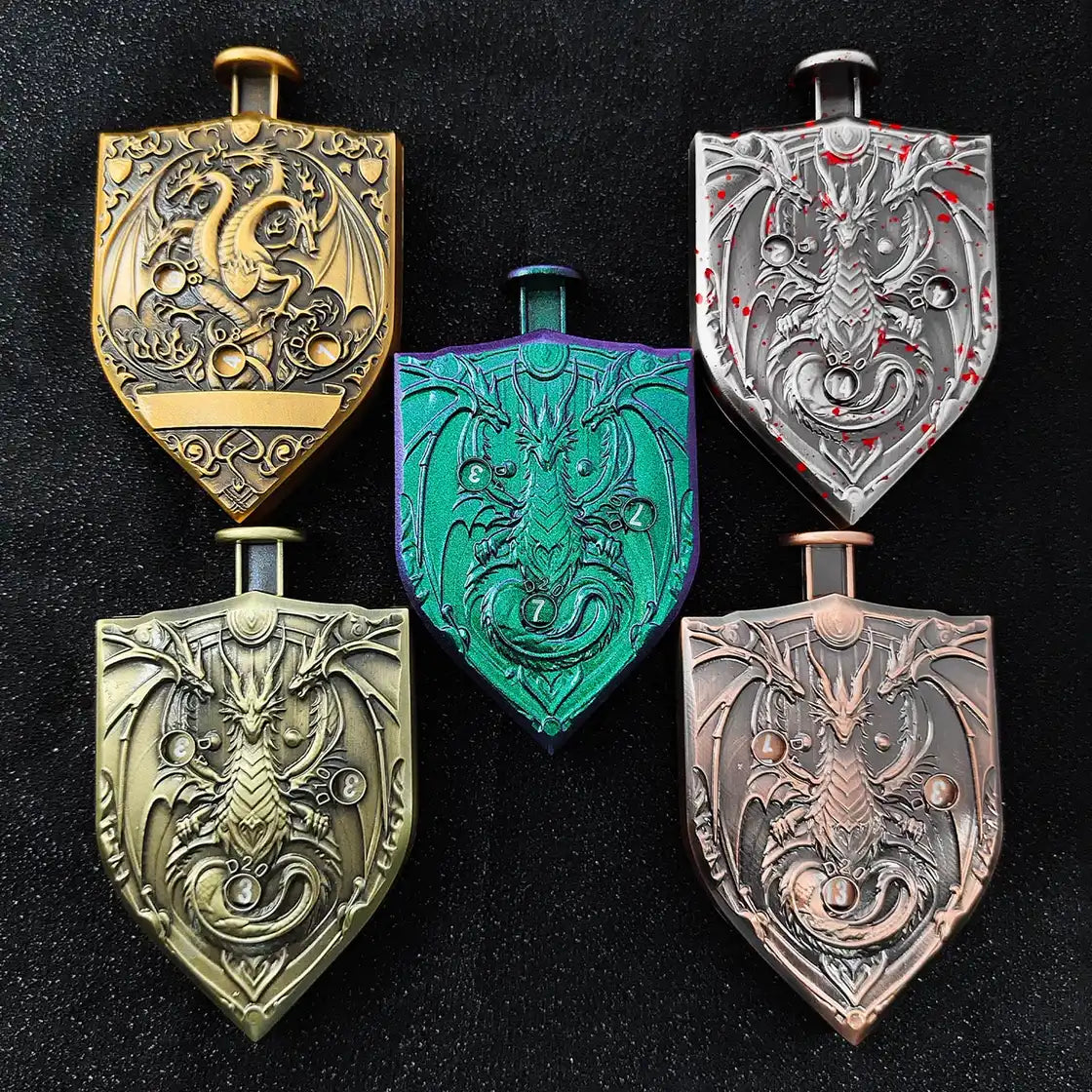 Arcane Shield Dice Spinner-7-in-1 Metal Dice for DnD – D4 D6 D8 D10 D12 D20 Tabletop RPG Dice Spinner