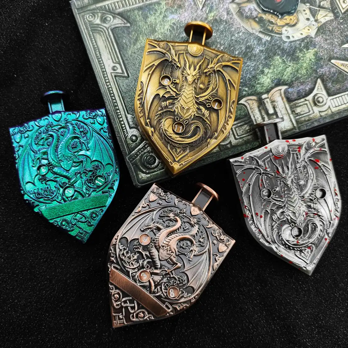 Arcane Shield Dice Spinner-7-in-1 Metal Dice for DnD – D4 D6 D8 D10 D12 D20 Tabletop RPG Dice Spinner