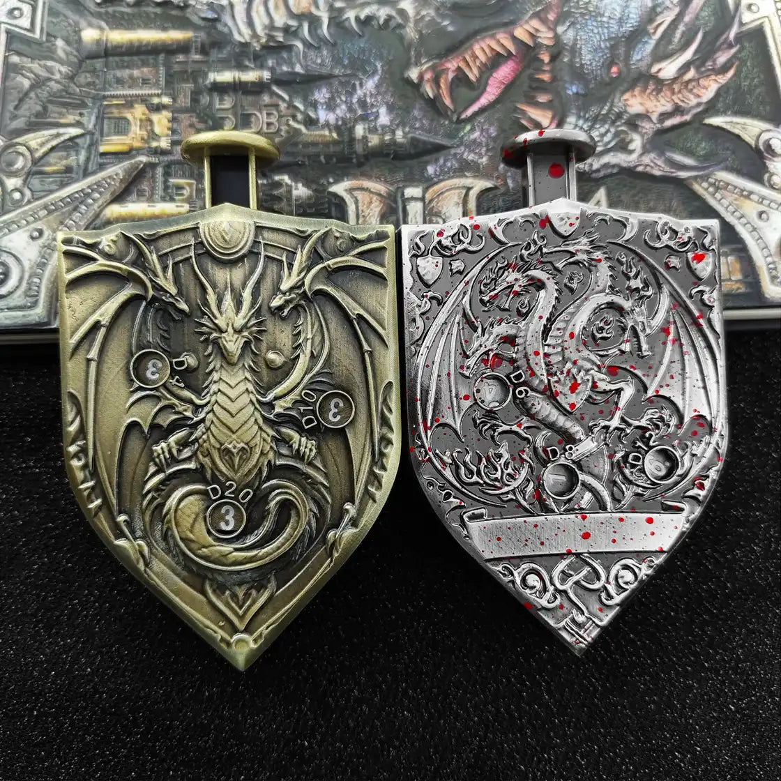Arcane Shield Dice Spinner-7-in-1 Metal Dice for DnD – D4 D6 D8 D10 D12 D20 Tabletop RPG Dice Spinner