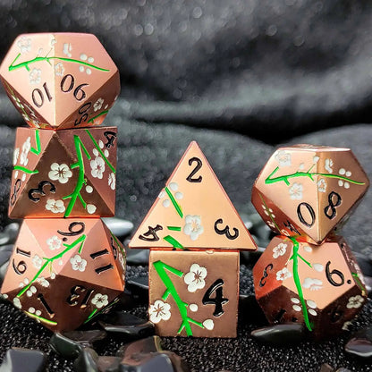 Dual Floral Metal DND Dice Set – Rose & Plum Blossom Artistry in Premium Zinc Alloy