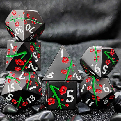 Dual Floral Metal DND Dice Set – Rose & Plum Blossom Artistry in Premium Zinc Alloy