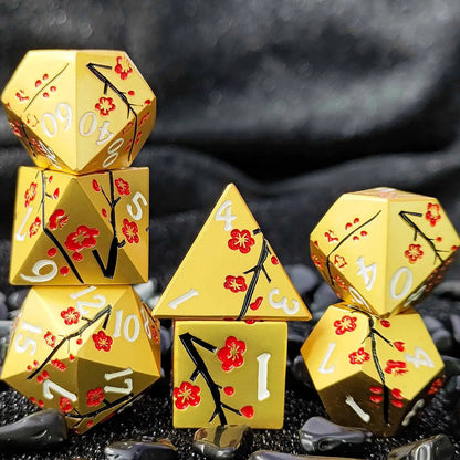 Dual Floral Metal DND Dice Set – Rose & Plum Blossom Artistry in Premium Zinc Alloy