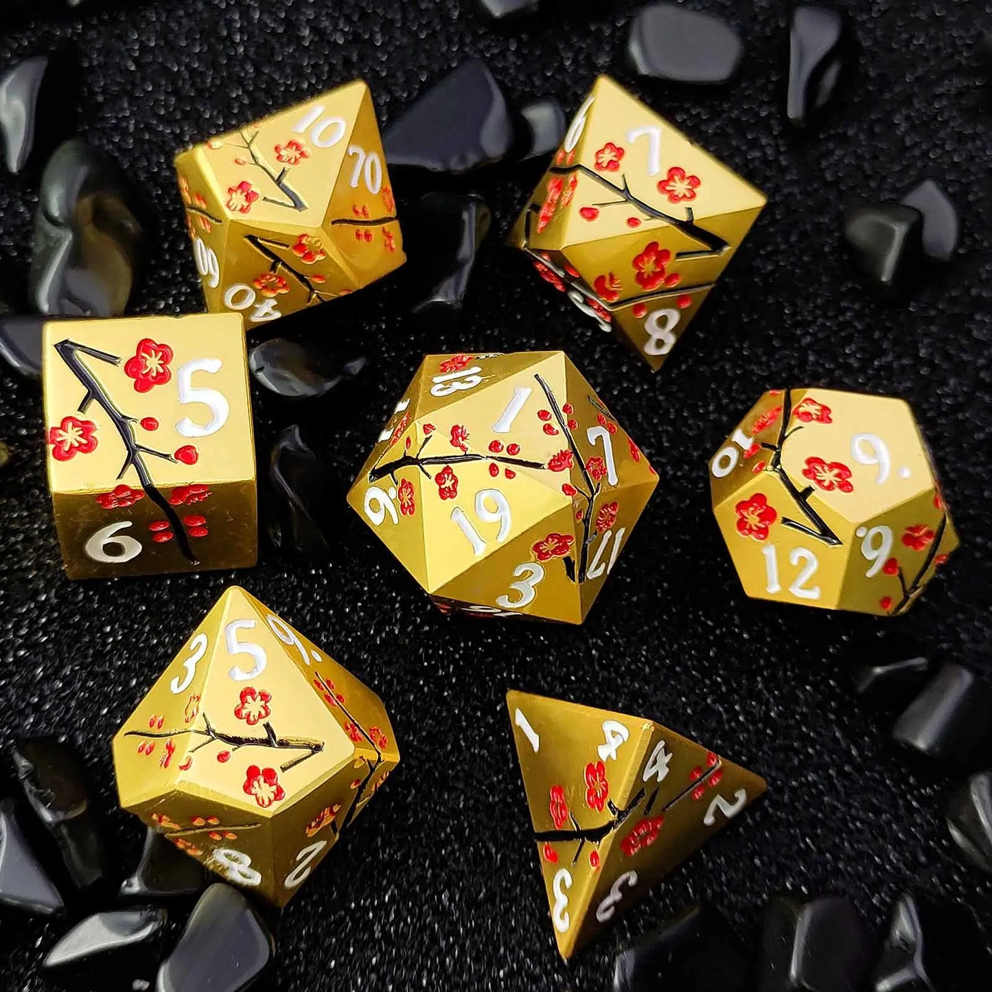 Dual Floral Metal DND Dice Set – Rose & Plum Blossom Artistry in Premium Zinc Alloy