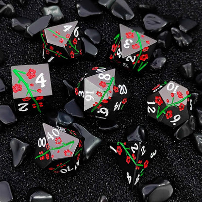 Dual Floral Metal DND Dice Set – Rose & Plum Blossom Artistry in Premium Zinc Alloy