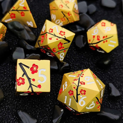 Dual Floral Metal DND Dice Set – Rose & Plum Blossom Artistry in Premium Zinc Alloy