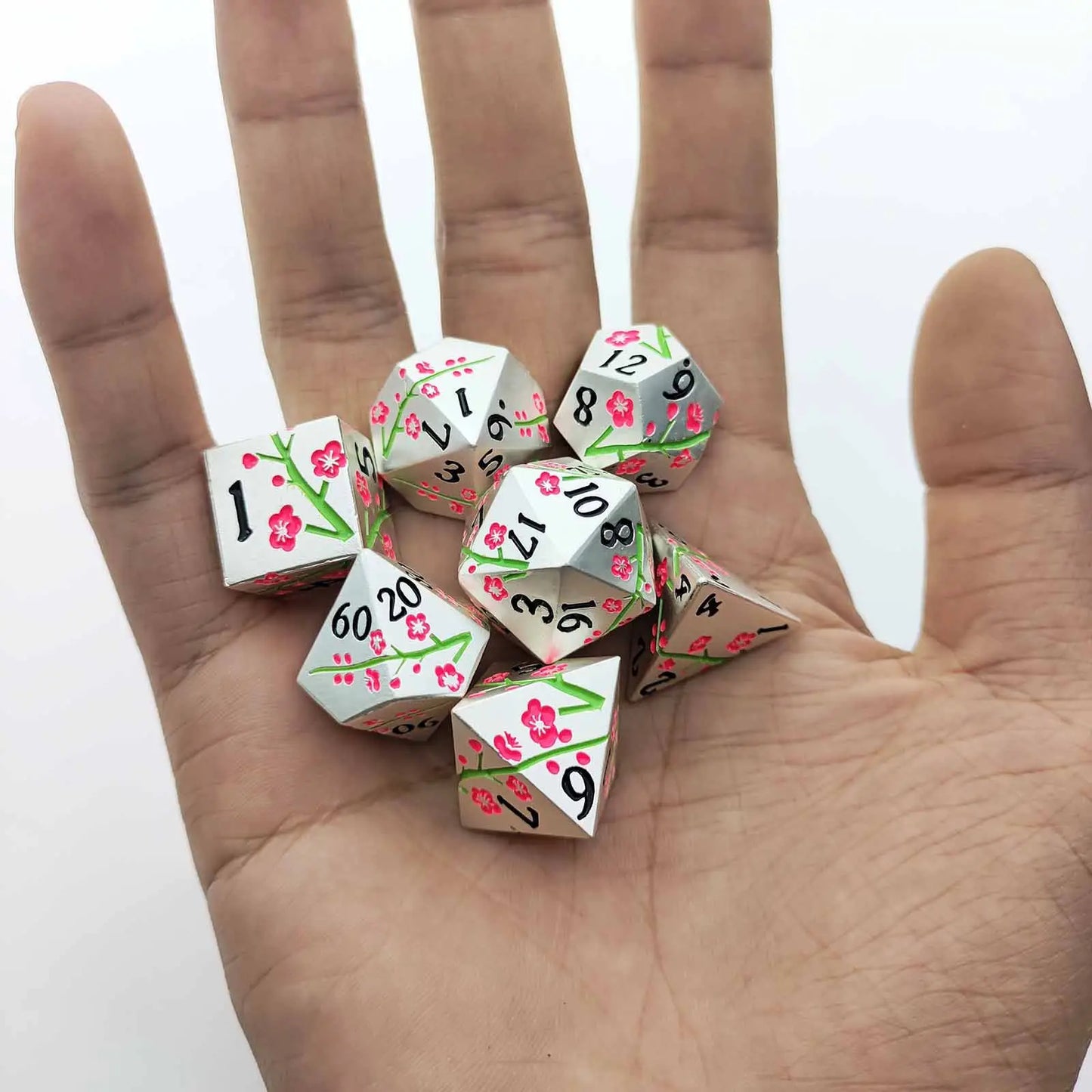 Dual Floral Metal DND Dice Set – Rose & Plum Blossom Artistry in Premium Zinc Alloy