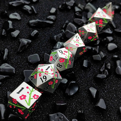 Dual Floral Metal DND Dice Set – Rose & Plum Blossom Artistry in Premium Zinc Alloy