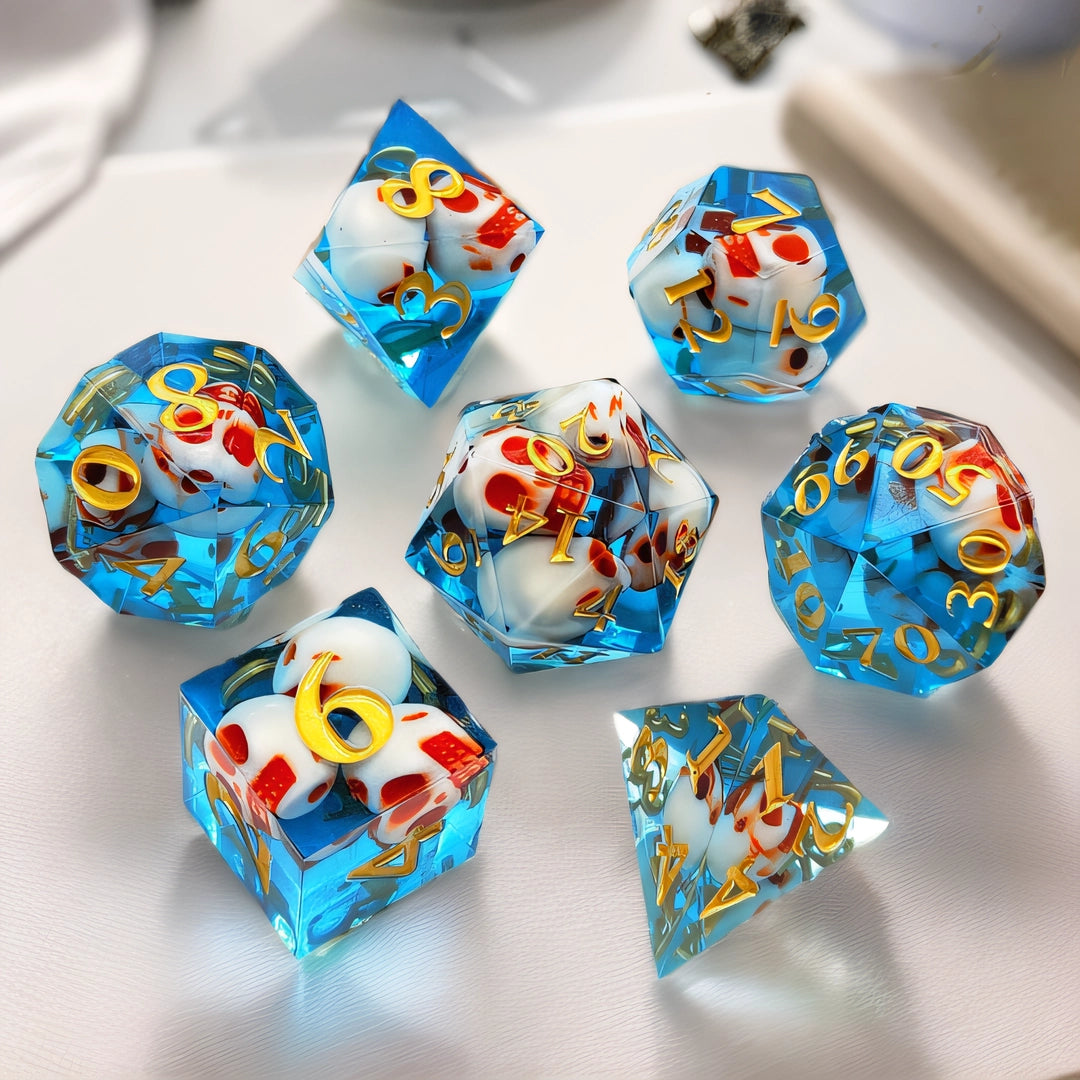 Azure Ossuary Artisan Sharp Edged Resin Dice Set - Blue Transparent