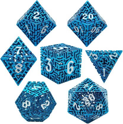 Azure Maze Forge Blue Hollow Metal DND Dice Set