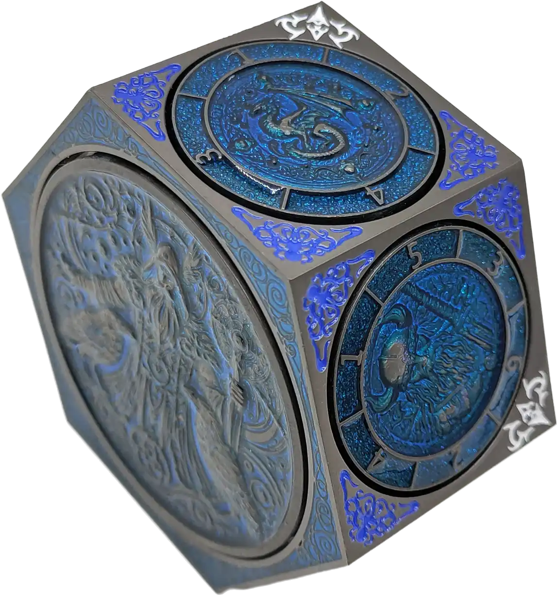 Chromatic Dragon's Fortune Dial - Multi-Function D&D Metal Dice with Rotating Dials & Number Wheel